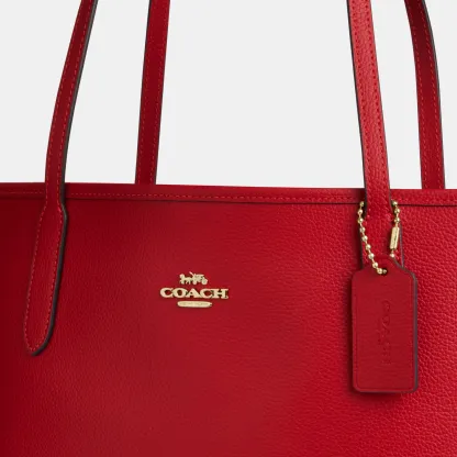 COACH®,City Tote Bag,Leather,Tote,Logo,Casual,Red,Closer View