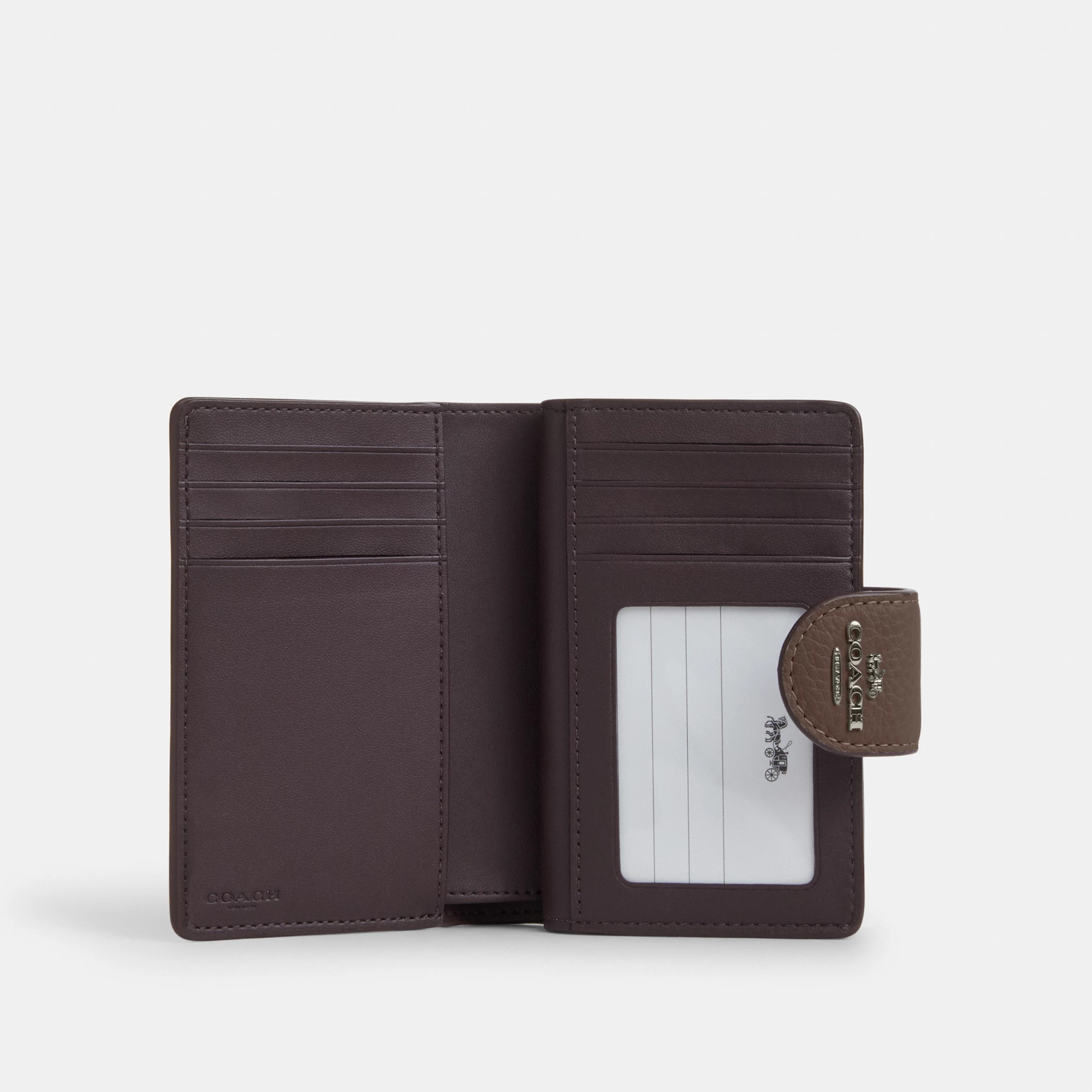 COACH®,Medium Corner Zip Wallet,Leather,Bi Fold,Logo,Metal,Travel,Brown,Inside View,Top View