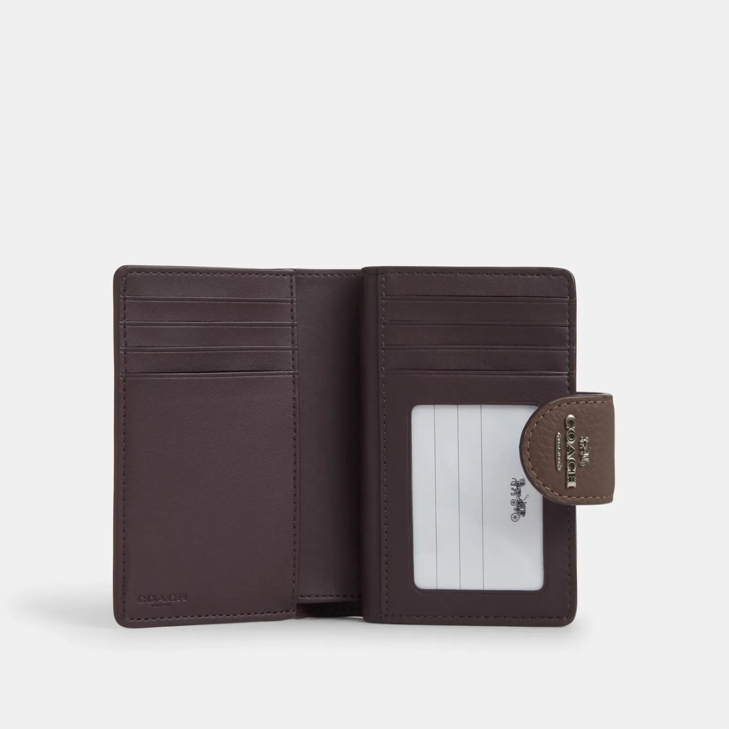 COACH®,Medium Corner Zip Wallet,Leather,Bi Fold,Logo,Metal,Travel,Brown,Inside View,Top View