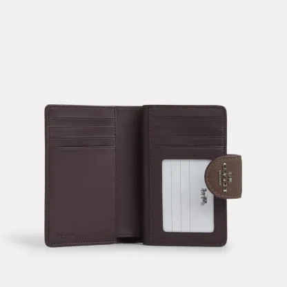 COACH®,Medium Corner Zip Wallet,Leather,Bi Fold,Logo,Metal,Travel,Brown,Inside View,Top View