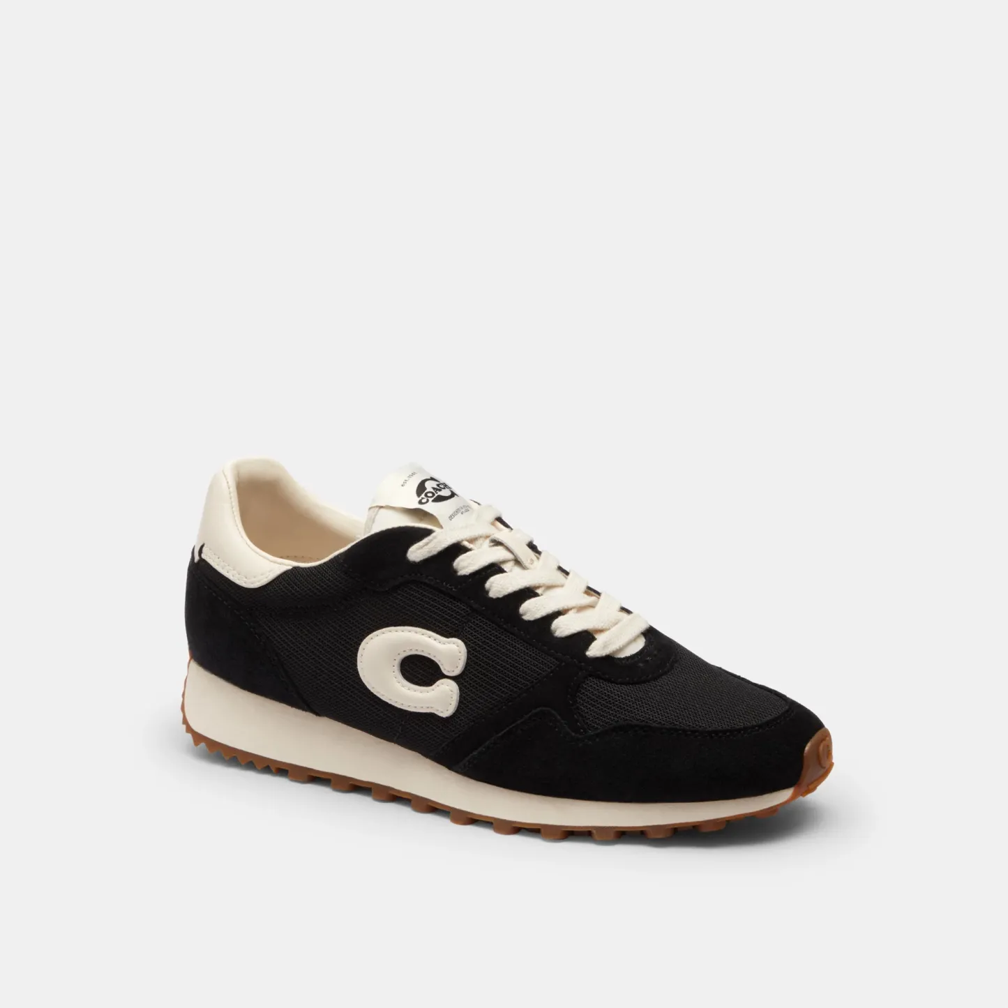 COACH®,Retro Runner,Rubber,Recycled Polyester,Mesh,Suede,Activewear,Fabric,Logo,Color Block,Sustainable,Pull Tab,Breathabl...,Black,Front View
