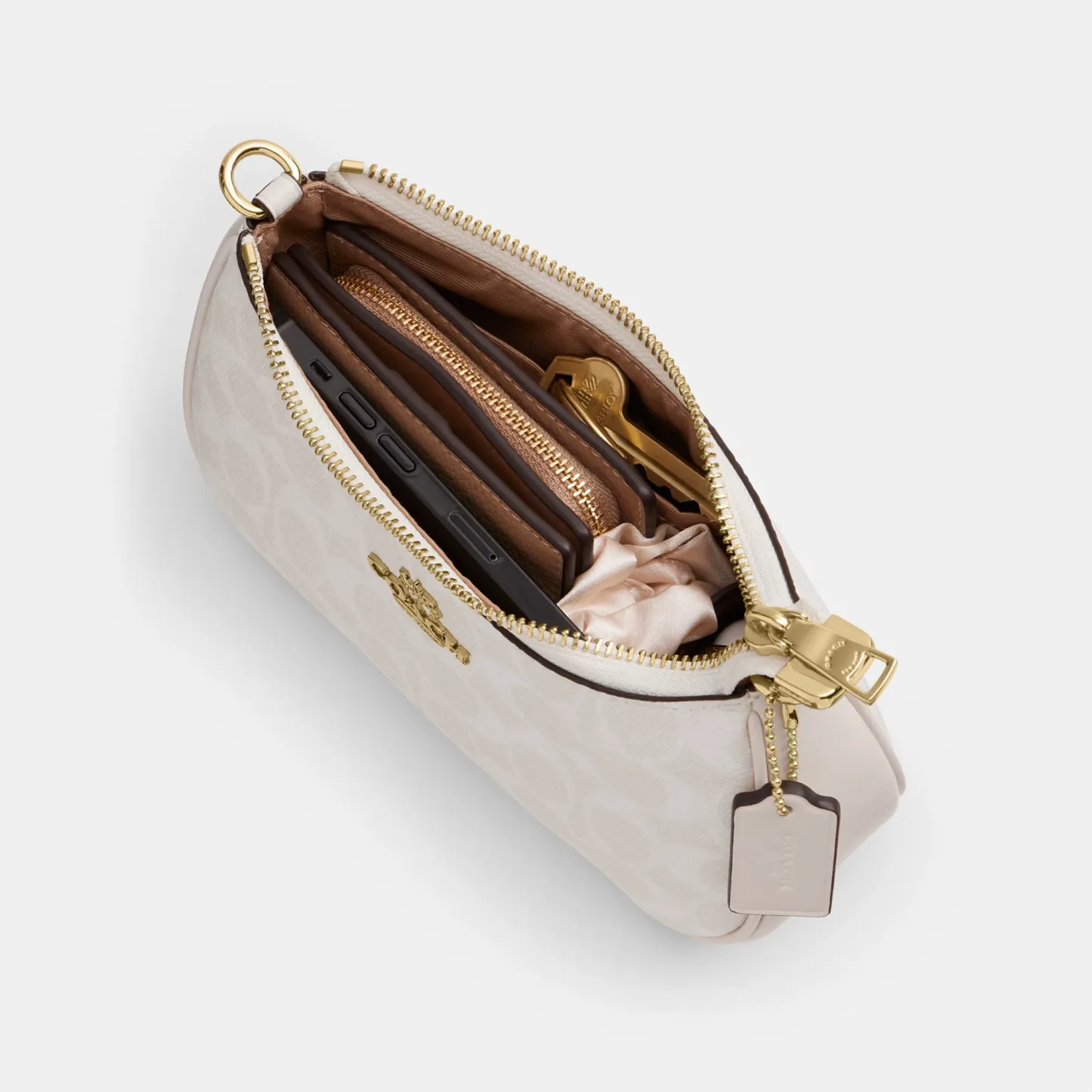 COACH®,Teri Mini Crossbody Bag In Signature Canvas,Polyester,Canvas,Recycled Polyester,Shoulder Bag,Adjustable,2 in 1,Vega...,White,Inside View,Top View
