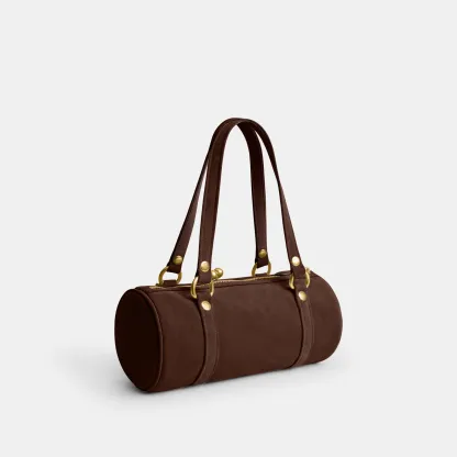 COACH®,Kisslock Barrel Bag,Lining Cotton Knit,Lining Cotton,Suede,Barrel Bag,Pendant,Brass,Day Party,Brown,Angle View