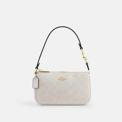 COACH®,Nolita 19 In Signature Canvas,Canvas,Shoulder Bag,Metal,Casual,White,Front View