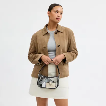 COACH®,Stadium Swinger Bag,Leather,Shoulder Bag,Sheer,Piping,Applique,Casual,White,Detail View