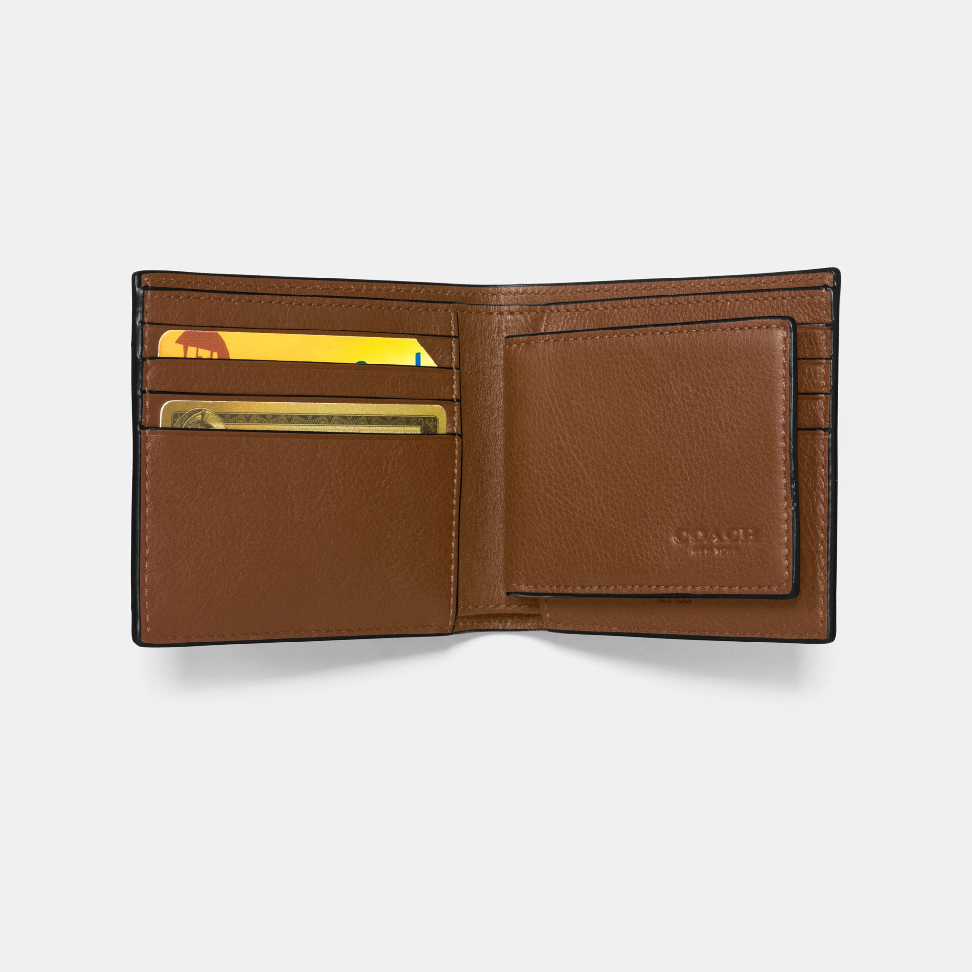 COACH®,3-In-1 Wallet,Leather,Bi Fold,Casual,Brown,Inside View,Top View