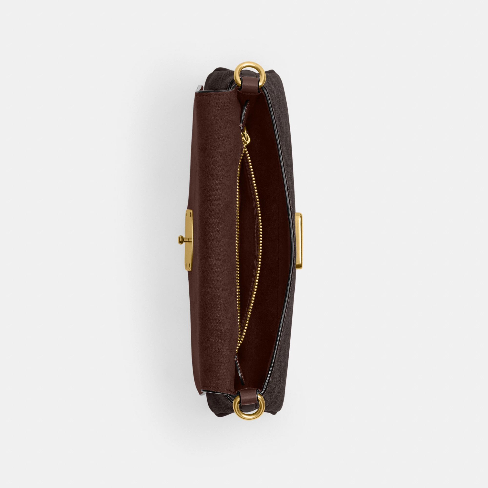 COACH®,Jet Shoulder Bag In Signature Canvas,Calfskin Leather,Canvas,Leather,Shoulder Bag,Metal,Logo,Lined,Brass,Day Party,Brown,Inside View,Top View