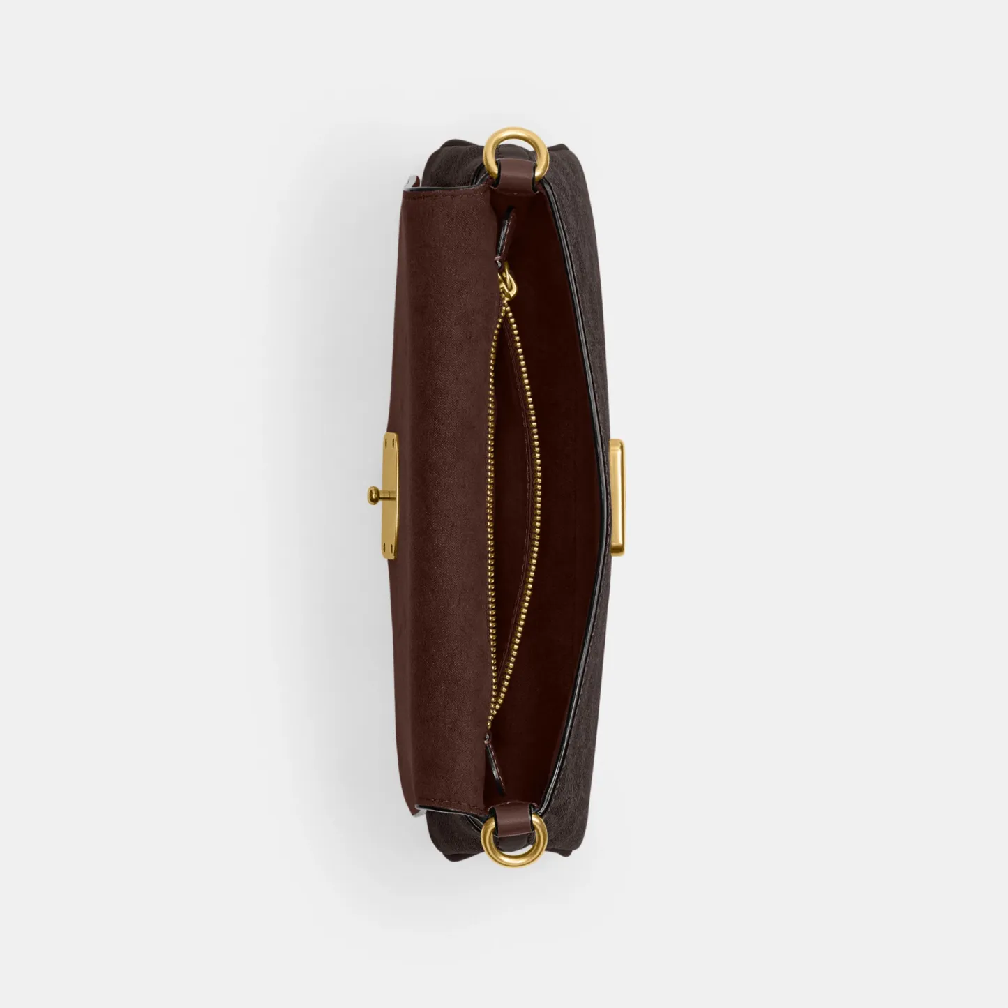 COACH®,Jet Shoulder Bag In Signature Canvas,Calfskin Leather,Canvas,Leather,Shoulder Bag,Metal,Logo,Lined,Brass,Day Party,Brown,Inside View,Top View