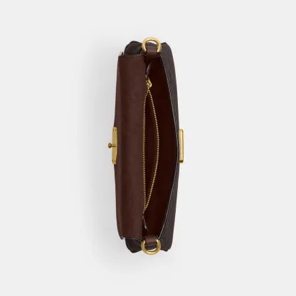 COACH®,Jet Shoulder Bag In Signature Canvas,Calfskin Leather,Canvas,Leather,Shoulder Bag,Metal,Logo,Lined,Brass,Day Party,Brown,Inside View,Top View