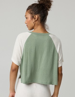 OFFLINE By Aerie Bouncy Cotton Colorblock T-Shirt - Hiker Olive