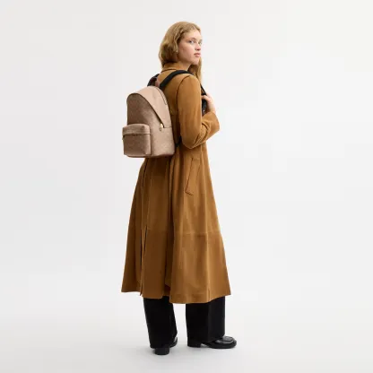 COACH®,Taylor Small Backpack In Signature Canvas,Recycled Polyester,Canvas,Backpack,Metal,Logo,Adjustable,Gold Metal,Casual,,Detail View