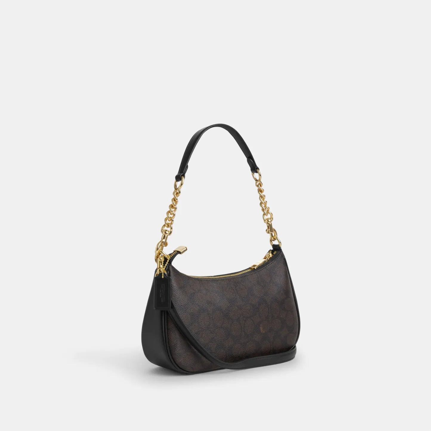 COACH®,Teri Shoulder Bag In Signature Canvas,Shoulder Bag,Logo,Tag Embellishment,Embossed,Metal,Casual,Brown,Angle View