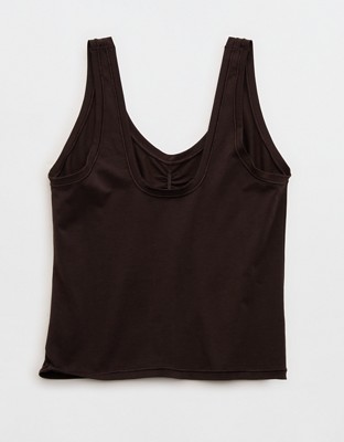 SMOOTHEZ Cotton Blend Ruched Tank Top - Deep Earth