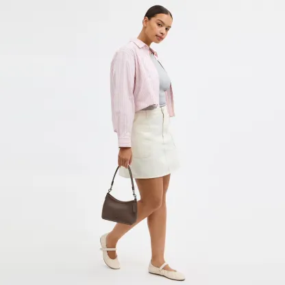 COACH®,Laurel Small Shoulder Bag,Leather,Shoulder Bag,Metal,Logo,Gold Metal,Casual,Brown,Detail View