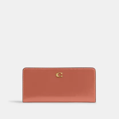 COACH®,Essential Slim Wallet,Leather,Continental,Bi Fold,Logo,Metal,Casual,Brown,Front View