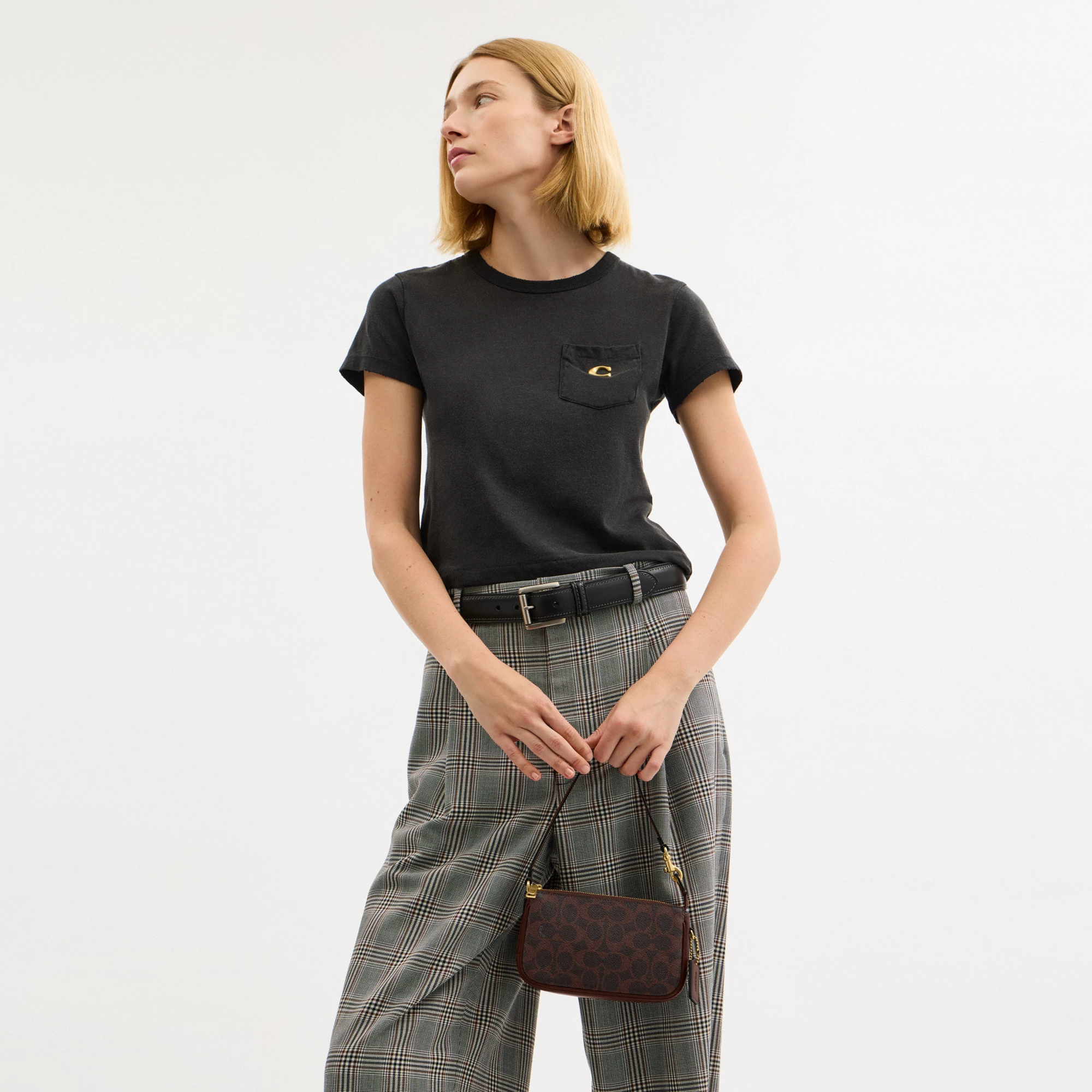 COACH®,Plaza Bag 18 In Signature Canvas,Calfskin Leather,Leather,Canvas,Fabric,Shoulder Bag,Logo,Compact,Lined,2 in 1,Bras...,Brown,Detail View