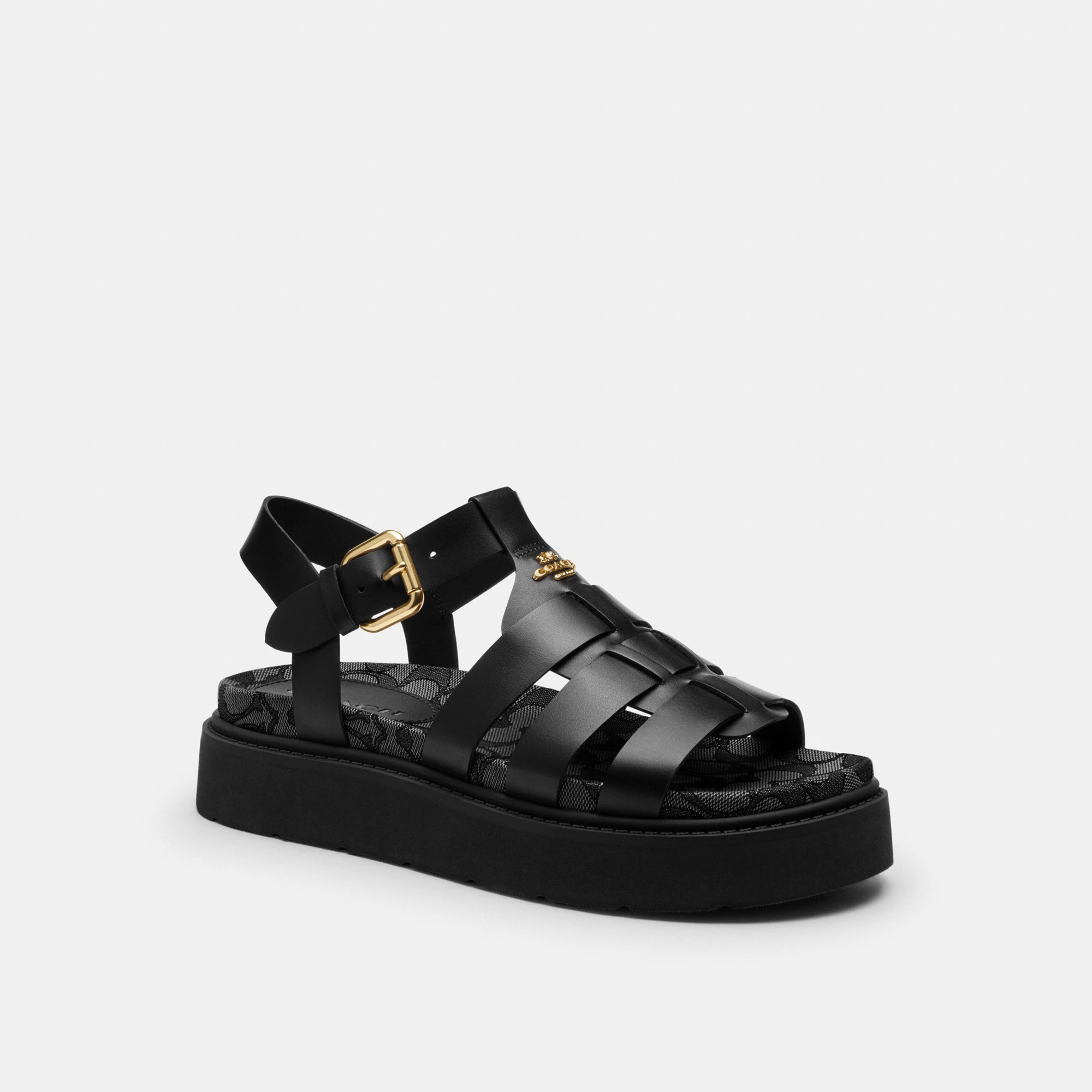 COACH®,Lucy Lug Sole Sandal In Signature Jacquard,Black,Front View