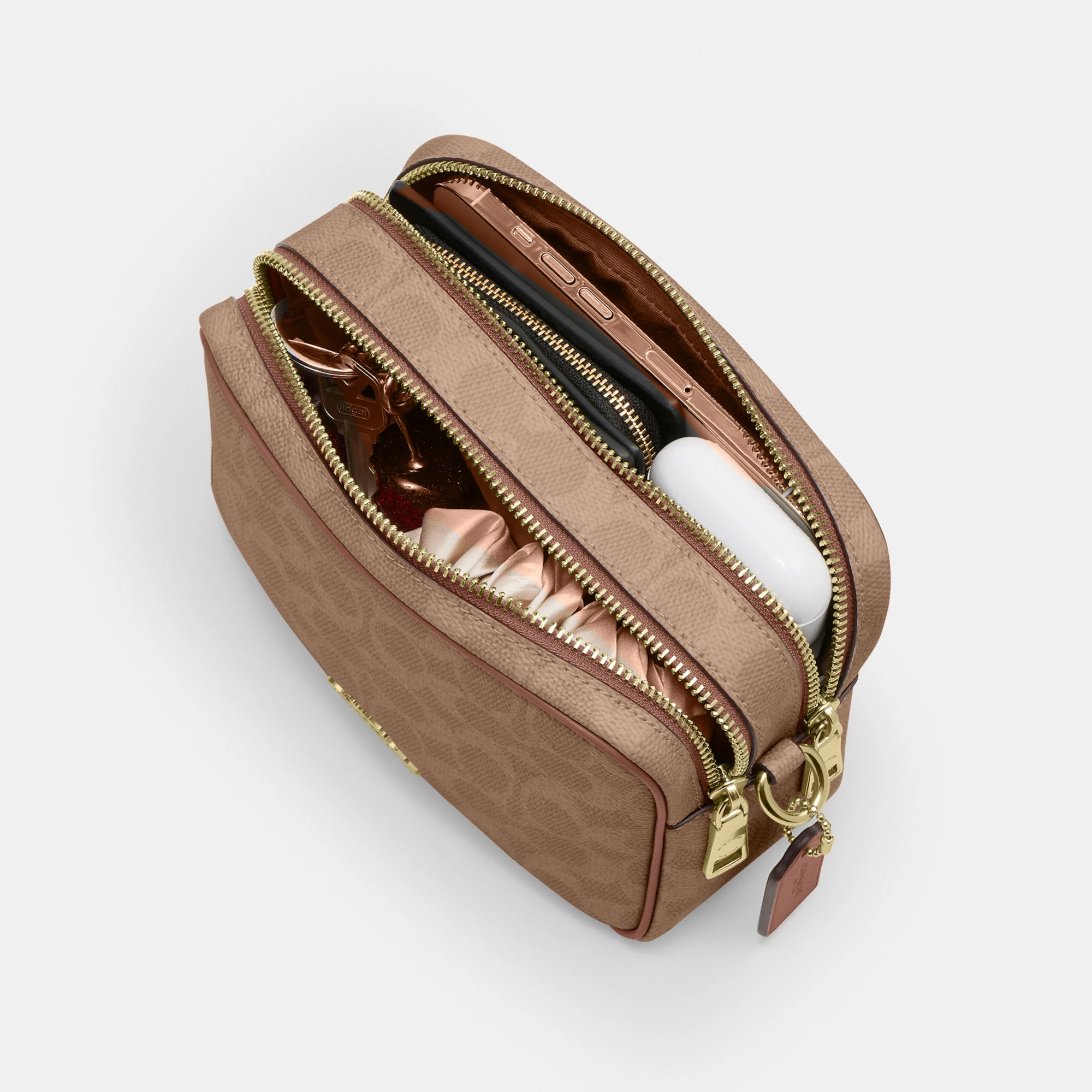 COACH®,Mini Carey Crossbody Bag In Signature Canvas,Polyester,Leather,Canvas,Crossbody,Metal Material,Logo,Metal,Piping,Pe...,,Inside View,Top View