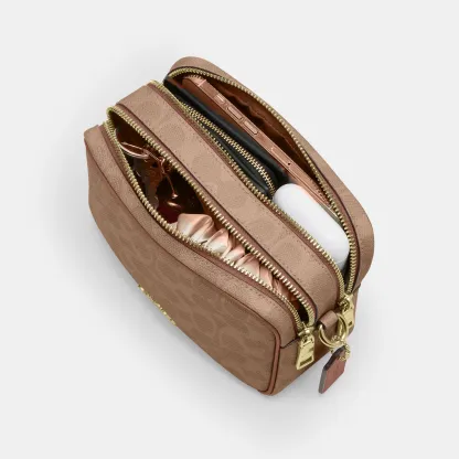 COACH®,Mini Carey Crossbody Bag In Signature Canvas,Polyester,Leather,Canvas,Crossbody,Metal Material,Logo,Metal,Piping,Pe...,,Inside View,Top View