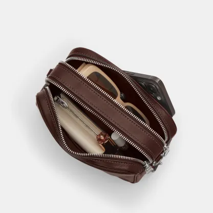 COACH®,Mini Carey Crossbody Bag,Leather,Recycled Polyester,Crossbody,Logo,Metal,Casual,Brown,Inside View,Top View