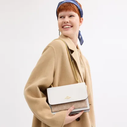 COACH®,Klare Crossbody Bag In Signature Canvas,Crossbody,Chain Detail,Pattern,Day Party,White,Detail View