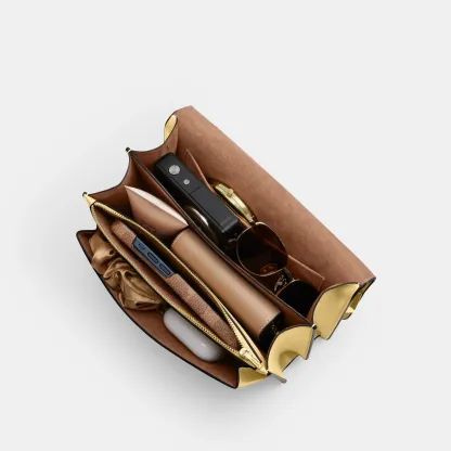 COACH®,Klare Crossbody Bag,Calfskin Leather,Leather,Crossbody,Metal,Logo,Luggage Tag,Adjustable,Lined,Compact,Gold Metal,D...,Gold,Inside View,Top View