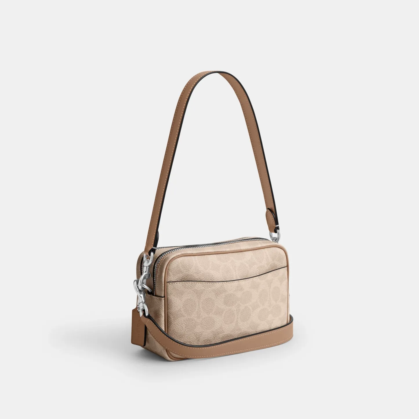 COACH®,Mini Carey Crossbody Bag In Signature Canvas,Polyester,Leather,Canvas,Crossbody,Metal Material,Logo,Metal,Piping,Pe...,Multi Color,Angle View