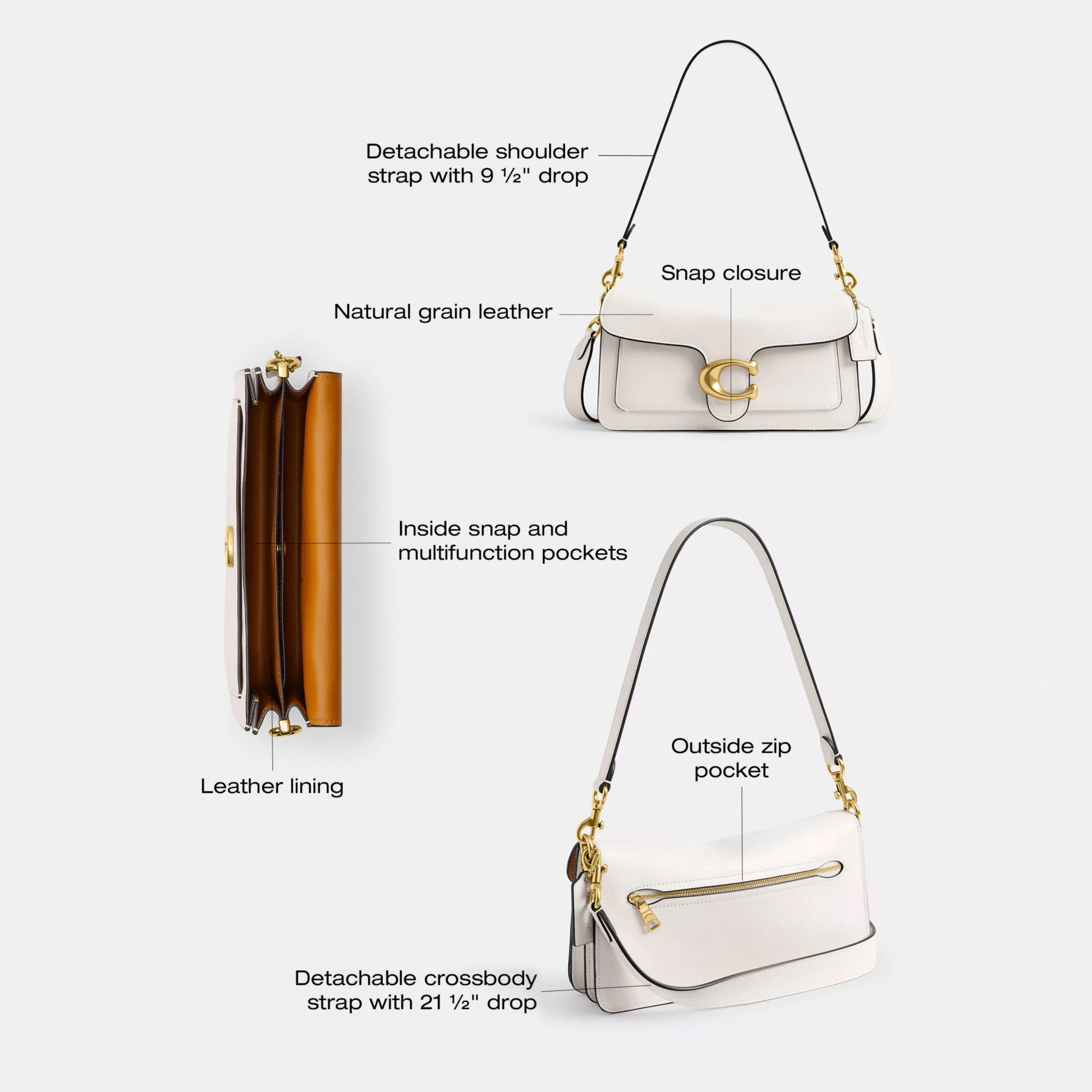COACH®,Tabby Shoulder Bag 26,Leather,Shoulder Bag,Logo,Metal,Compact,Brass,Casual,White