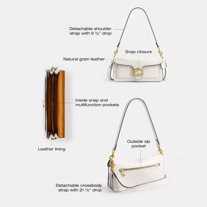 COACH®,Tabby Shoulder Bag 26,Leather,Shoulder Bag,Logo,Metal,Compact,Brass,Casual,White