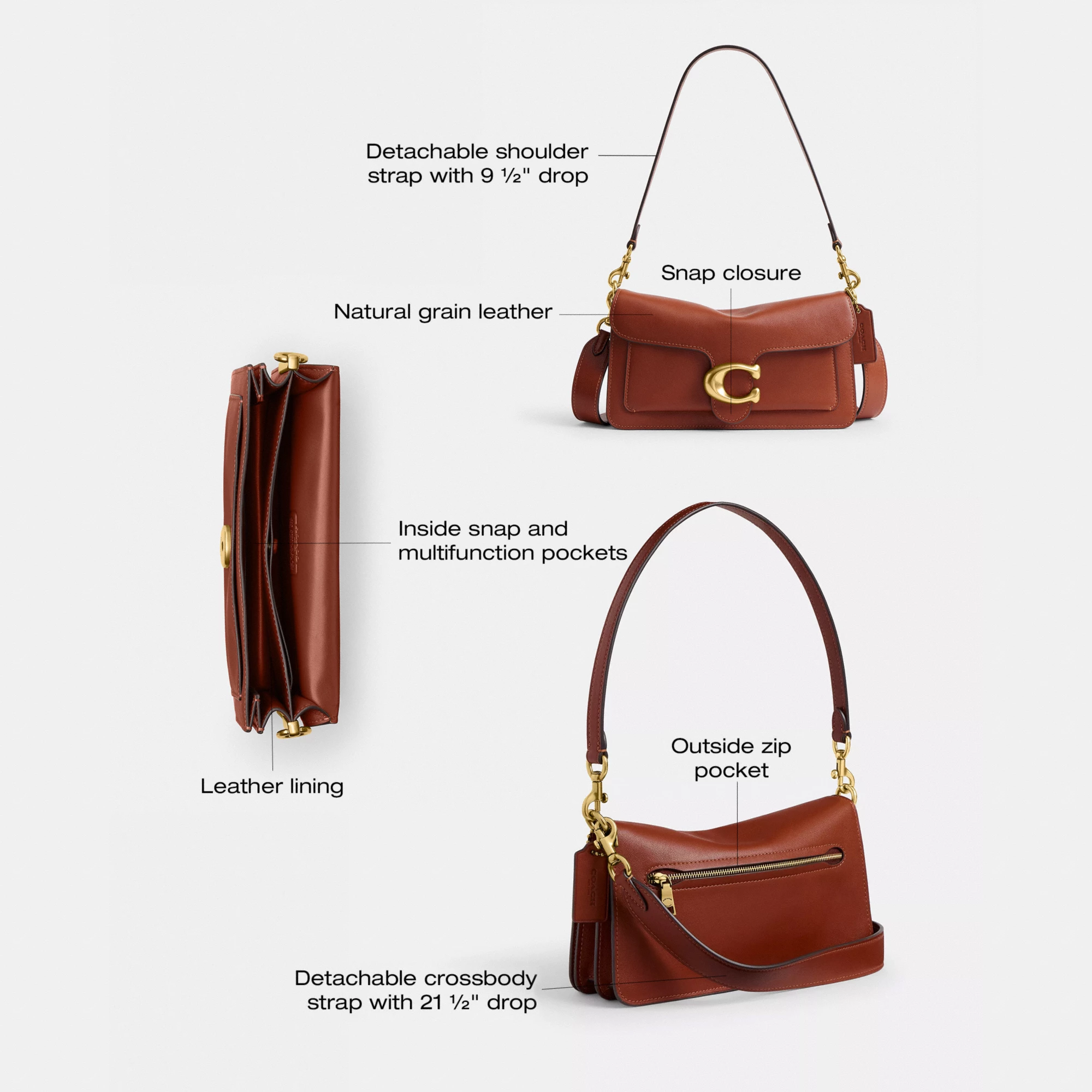 COACH®,Tabby Shoulder Bag 26,Leather,Shoulder Bag,Logo,Metal,Compact,Brass,Casual,Brown