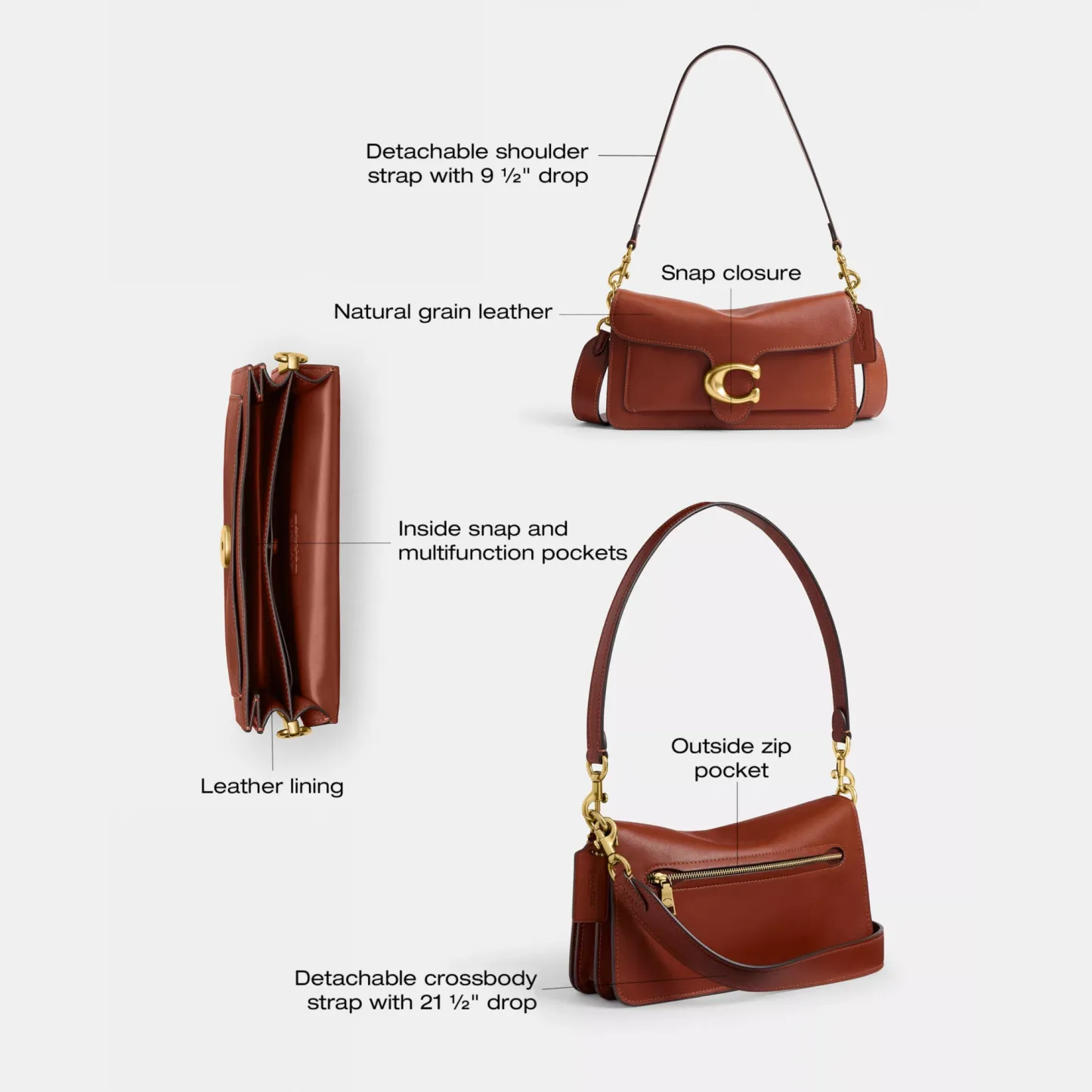 COACH®,Tabby Shoulder Bag 26,Leather,Shoulder Bag,Logo,Metal,Compact,Brass,Casual,Brown