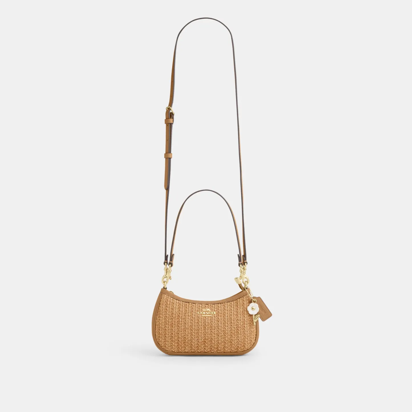COACH®,Teri Mini Crossbody Bag,Leather,Recycled Polyester,Lining Polyester,Crossbody,Metal Material,Straw,Logo,Adjustable,...,Beige