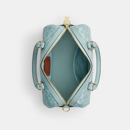 Rowan Satchel Bag In Signature Canvas - signature canvas/Gold/Light Blue - view 10