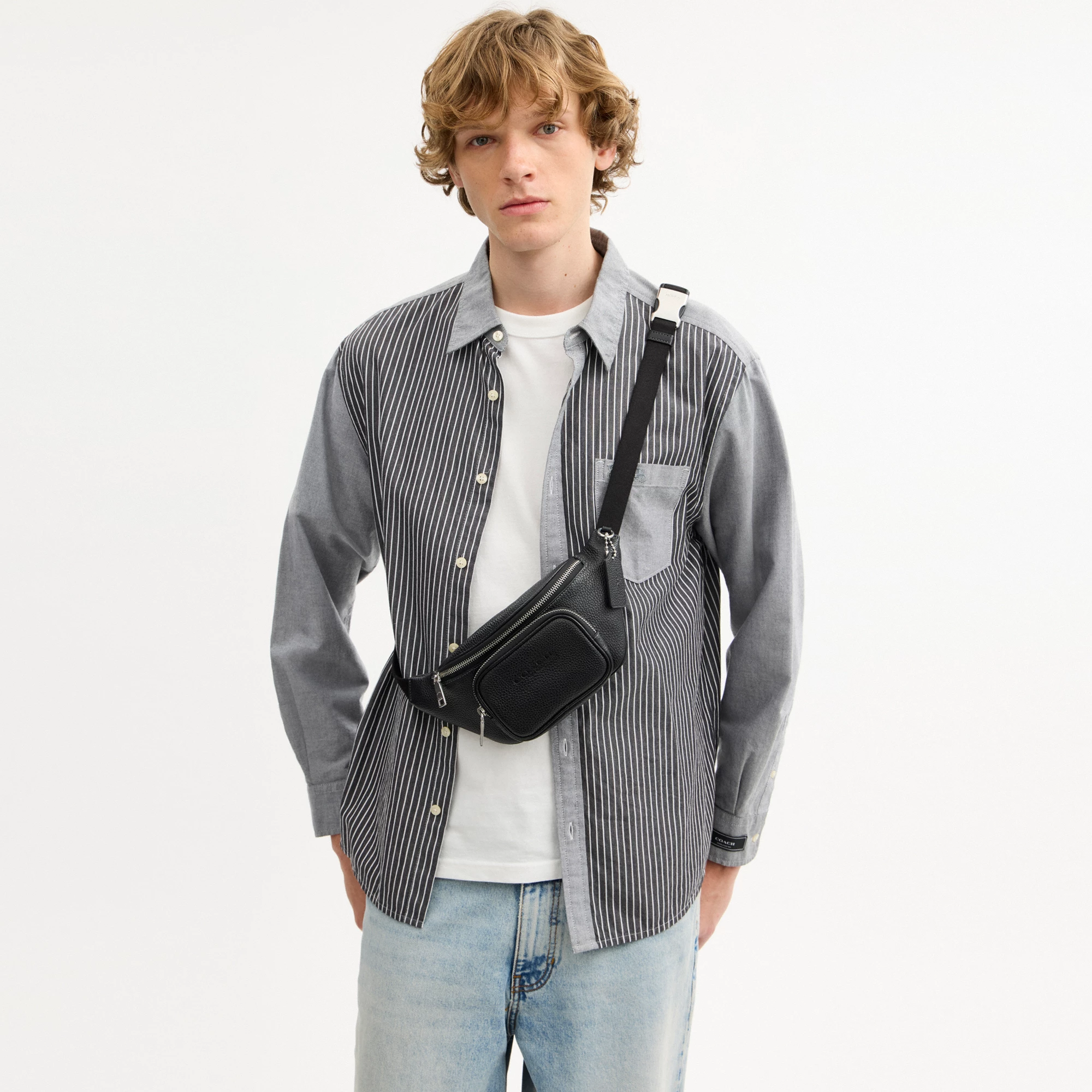 COACH®,Travis Belt Bag 30,Leather,Recycled Polyester,Polyester,Metal Material,Logo,Adjustable,Durable Fabric,Silver Metal,...,Black,Detail View