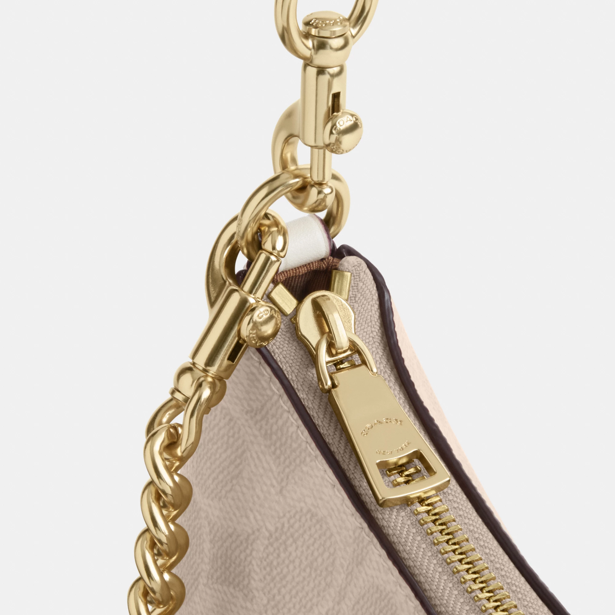 COACH®,Teri Shoulder Bag In Signature Canvas,Shoulder Bag,Logo,Tag Embellishment,Embossed,Metal,Casual,Beige,Closer View