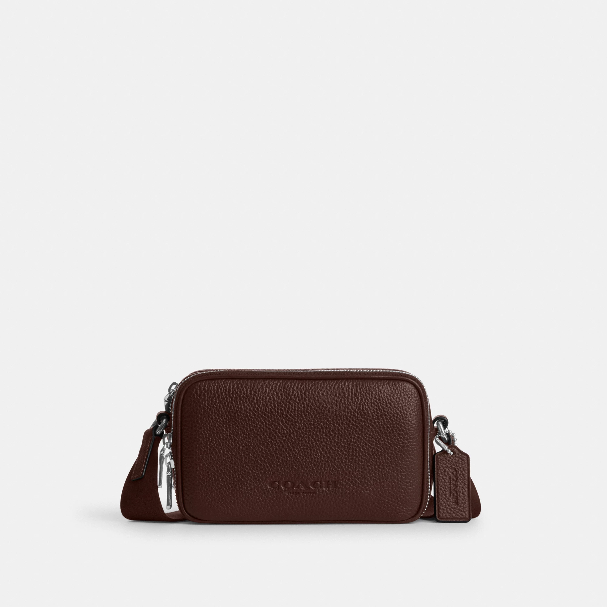 COACH®,Colton Crossbody Bag 19,Recycled Polyester,Leather,Crossbody,Logo,Sustainable,Silver Metal,Casual,Brown,Front View