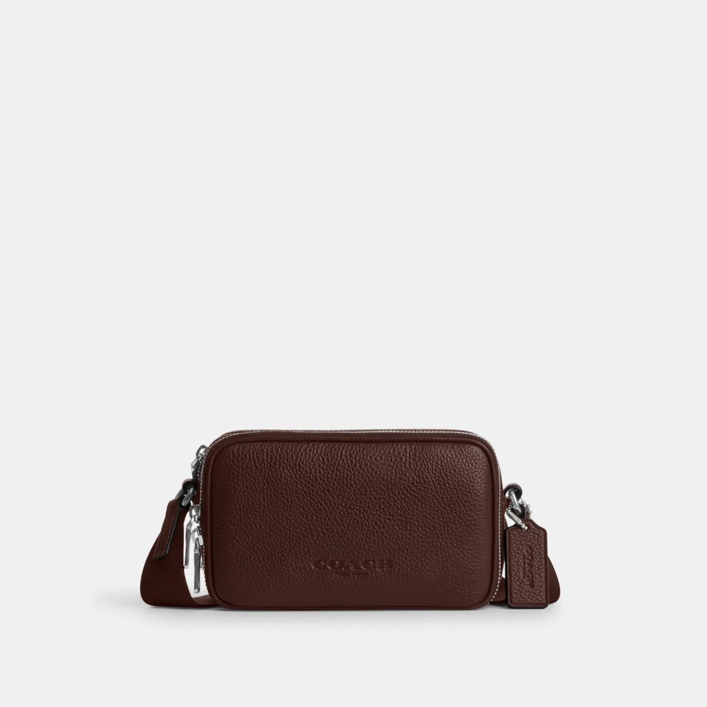 COACH®,Colton Crossbody Bag 19,Recycled Polyester,Leather,Crossbody,Logo,Sustainable,Silver Metal,Casual,Brown,Front View