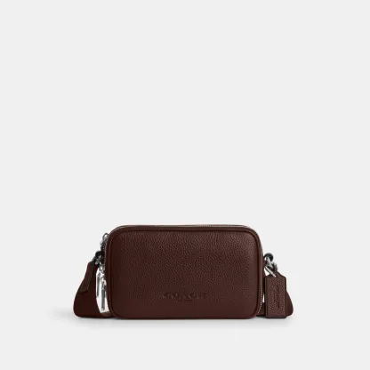 COACH®,Colton Crossbody Bag 19,Recycled Polyester,Leather,Crossbody,Logo,Sustainable,Silver Metal,Casual,Brown,Front View