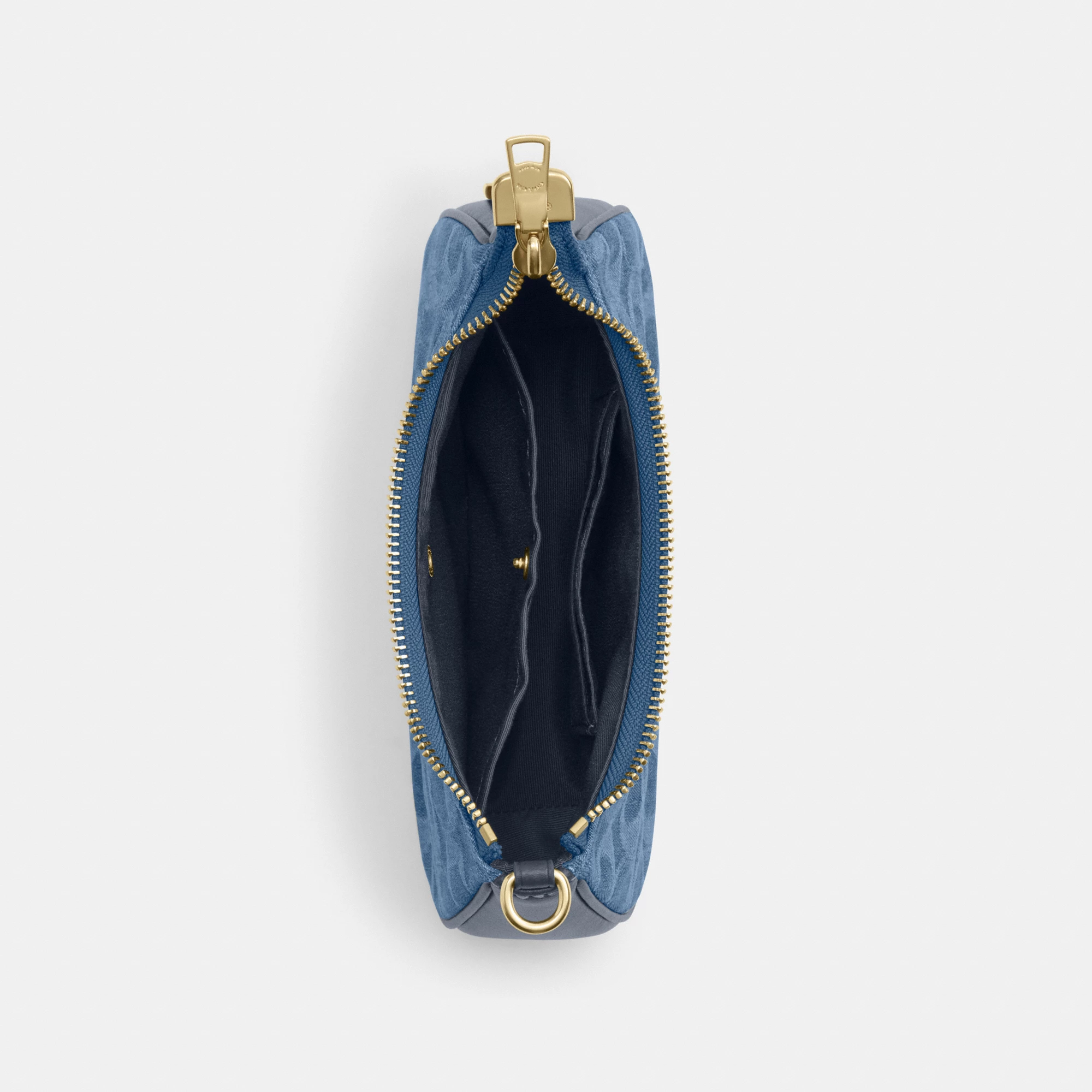 COACH®,Teri Mini Crossbody Bag In Signature Denim,Cotton,Denim,Leather,Shoulder Bag,Metal,Logo,Casual,Navy,Inside View,Top View