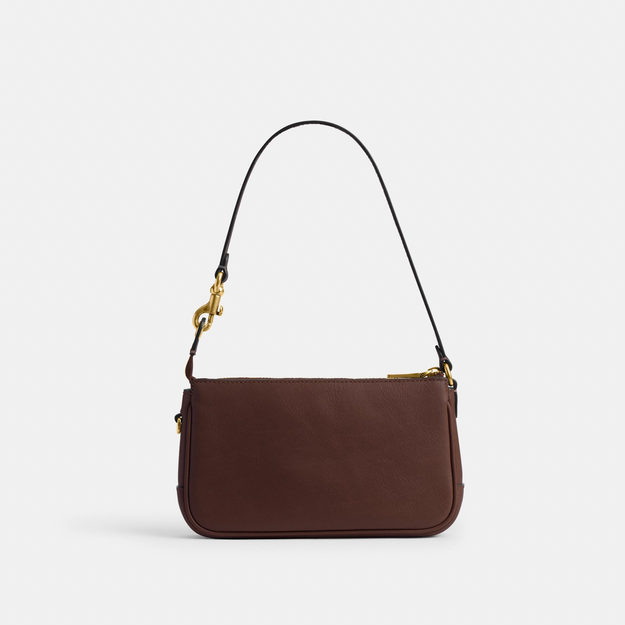COACH®,Plaza Bag 18,Leather,Shoulder Bag,Compact,Lined,Adjustable,Brass,Gold Metal,Day Party,Brown,Back View
