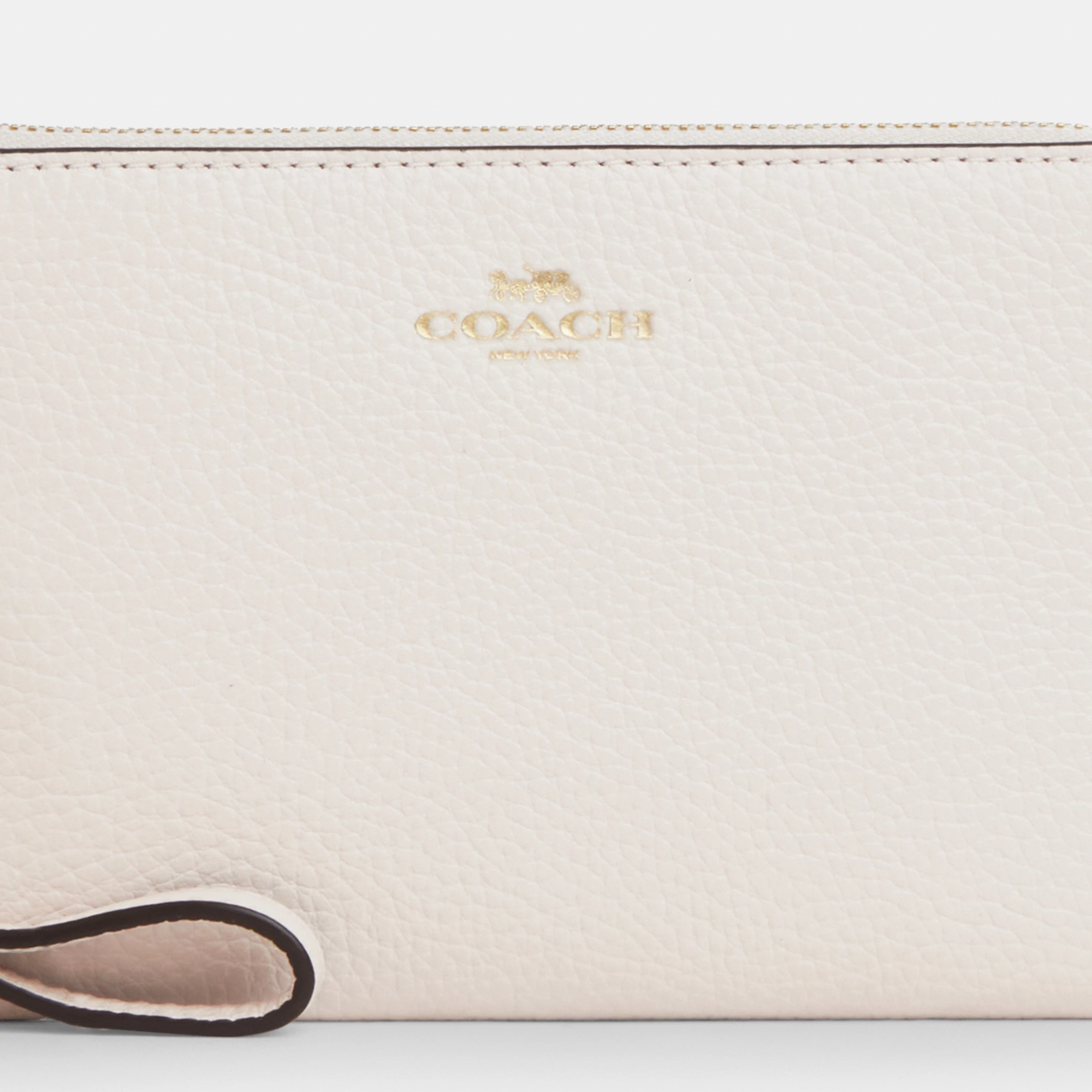 COACH®,Corner Zip Wristlet,Pouch,Wristlet,Silver Metal,Casual,Cream