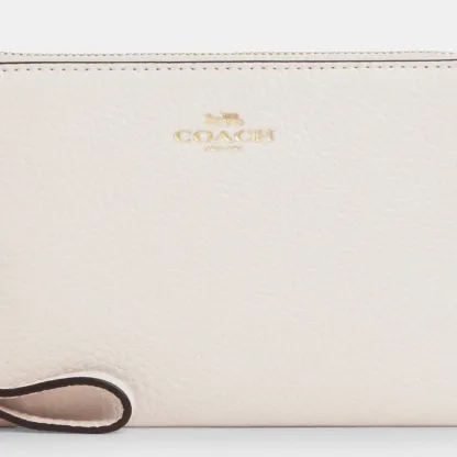COACH®,Corner Zip Wristlet,Pouch,Wristlet,Silver Metal,Casual,Cream