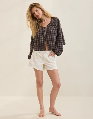 Aerie Seersucker Long Sleeve Volume Tie Top - Deep Earth