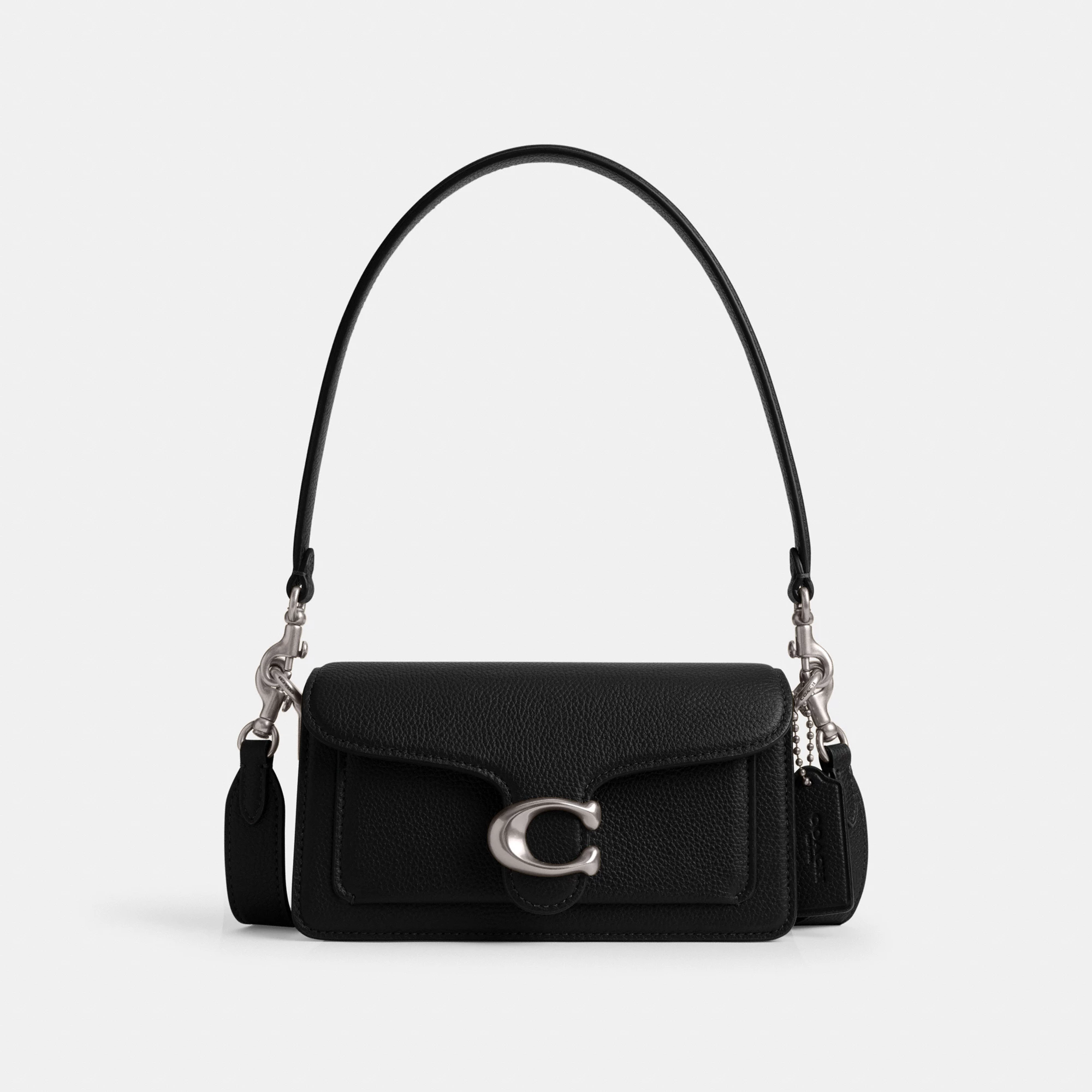 COACH®,Tabby Shoulder Bag 20,Leather,Shoulder Bag,Embossed,Metal,Logo,Day Party,Black,Front View