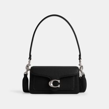 COACH®,Tabby Shoulder Bag 20,Leather,Shoulder Bag,Embossed,Metal,Logo,Day Party,Black,Front View