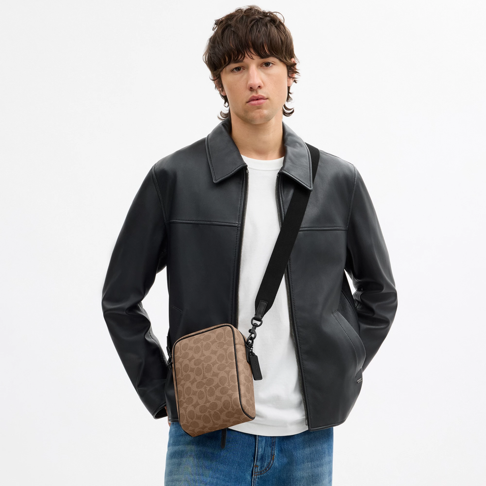 COACH®,Tristan Crossbody Bag 14 In Signature Canvas,Canvas,Leather,Recycled Polyester,Crossbody,Logo,Convertible,Sustainab...,Brown,Detail View