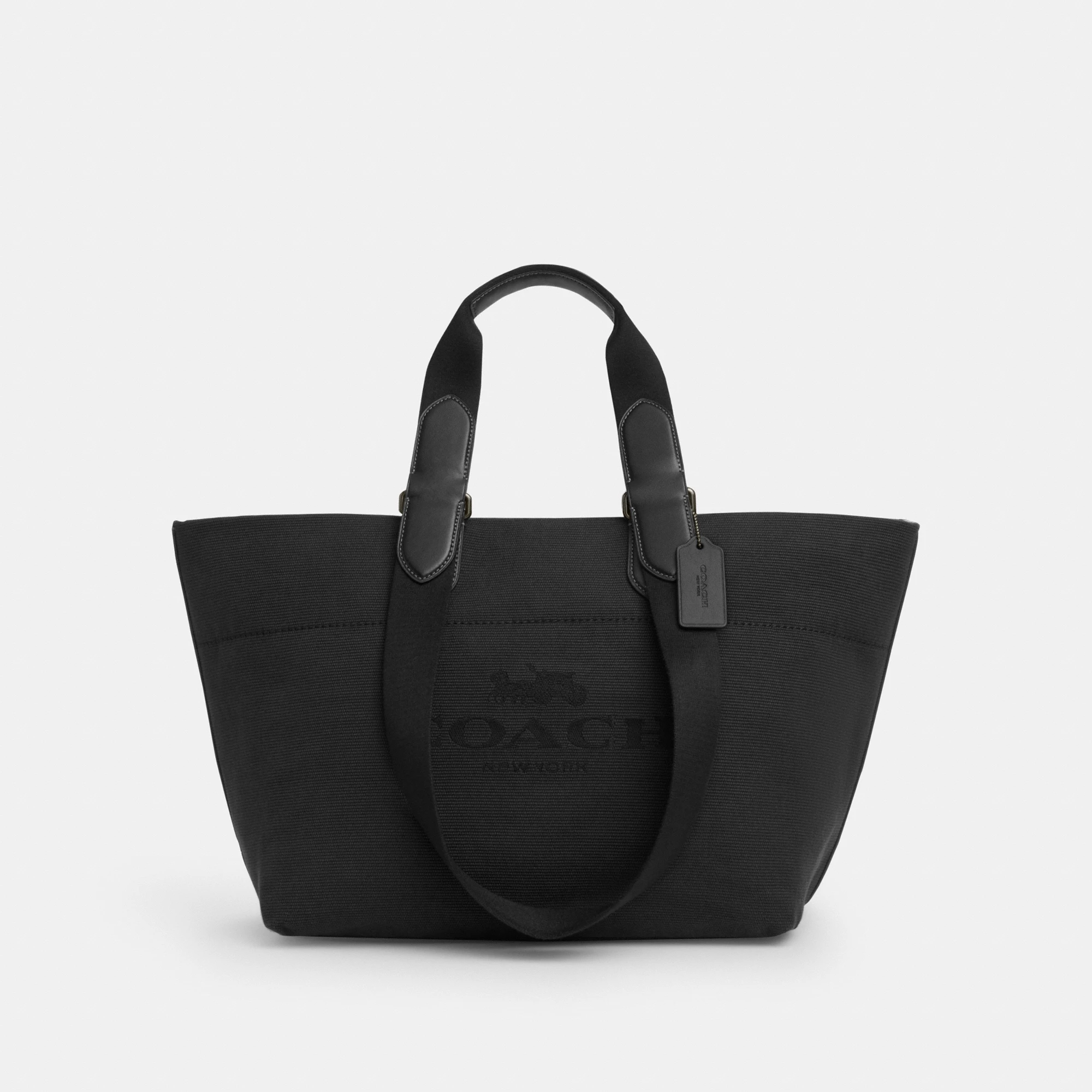 COACH®,Small Tour Tote Bag,Fabric,Canvas,Leather,Tote,Logo,Casual,Black,Front View