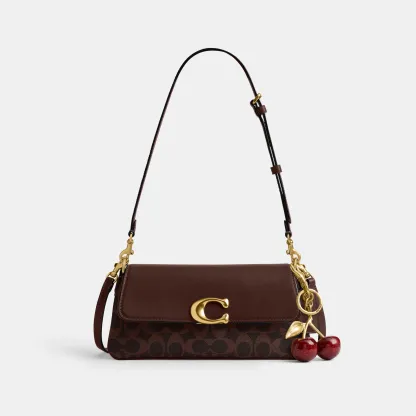COACH®,Jet Shoulder Bag In Signature Canvas,Calfskin Leather,Canvas,Leather,Shoulder Bag,Metal,Logo,Lined,Brass,Day Party,Brown,Angle View