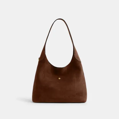 COACH®,Brooklyn Shoulder Bag 34,Suede,Hobo,Brass,Casual,Brown,Back View