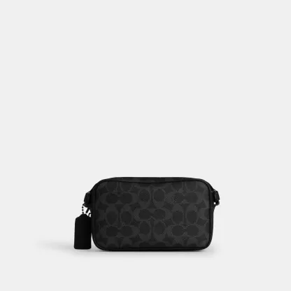 COACH®,Colton Crossbody Bag 19 In Signature Canvas,Canvas,Recycled Polyester,Polyester,Leather,Crossbody,Adjustable,Casual,Black,Back View